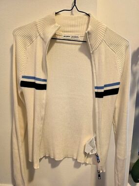 Pull&Bear Ribbed Zip-Through Jumper with Stripe Detail Size Medium